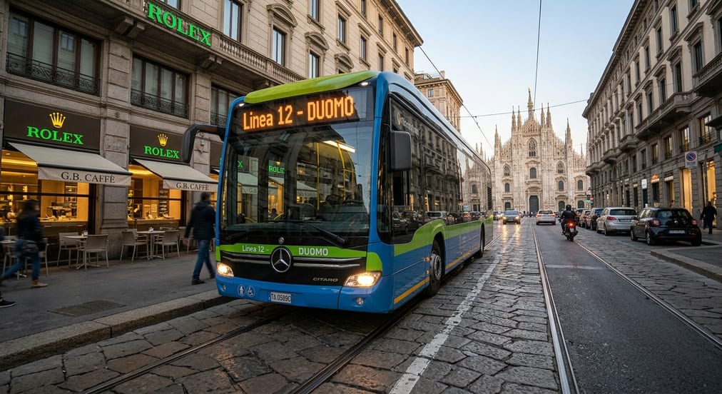Un autobus urbano in una via del centro città